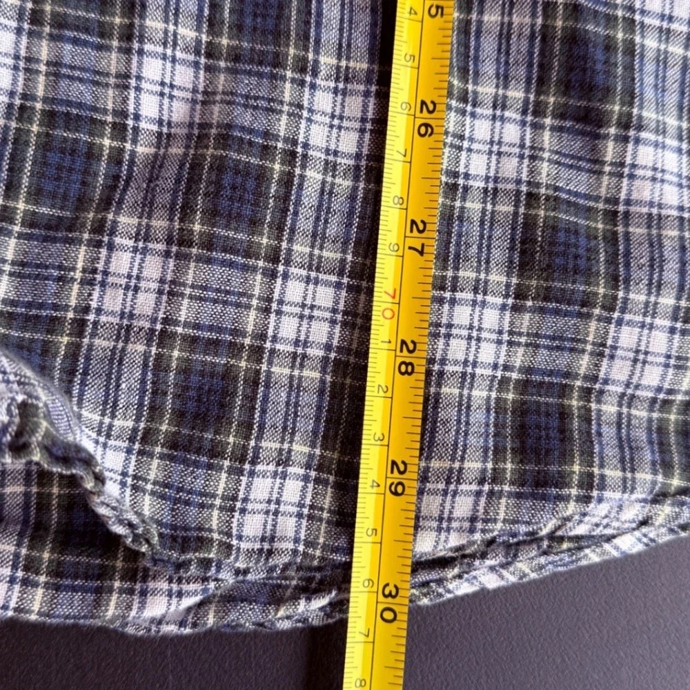 J Crew Mens Large 100% Linen Plaid Button Down Shirt Blue Green